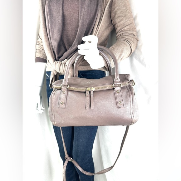 Kate Spade Taupe Pebbled Leather Medium Magnetic Flap Crossbody Bag Purse Brass - Picture 3 of 14